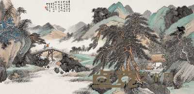 汪琨 辛巳(1941年)作 携琴访友 横幅 66.5×137cm